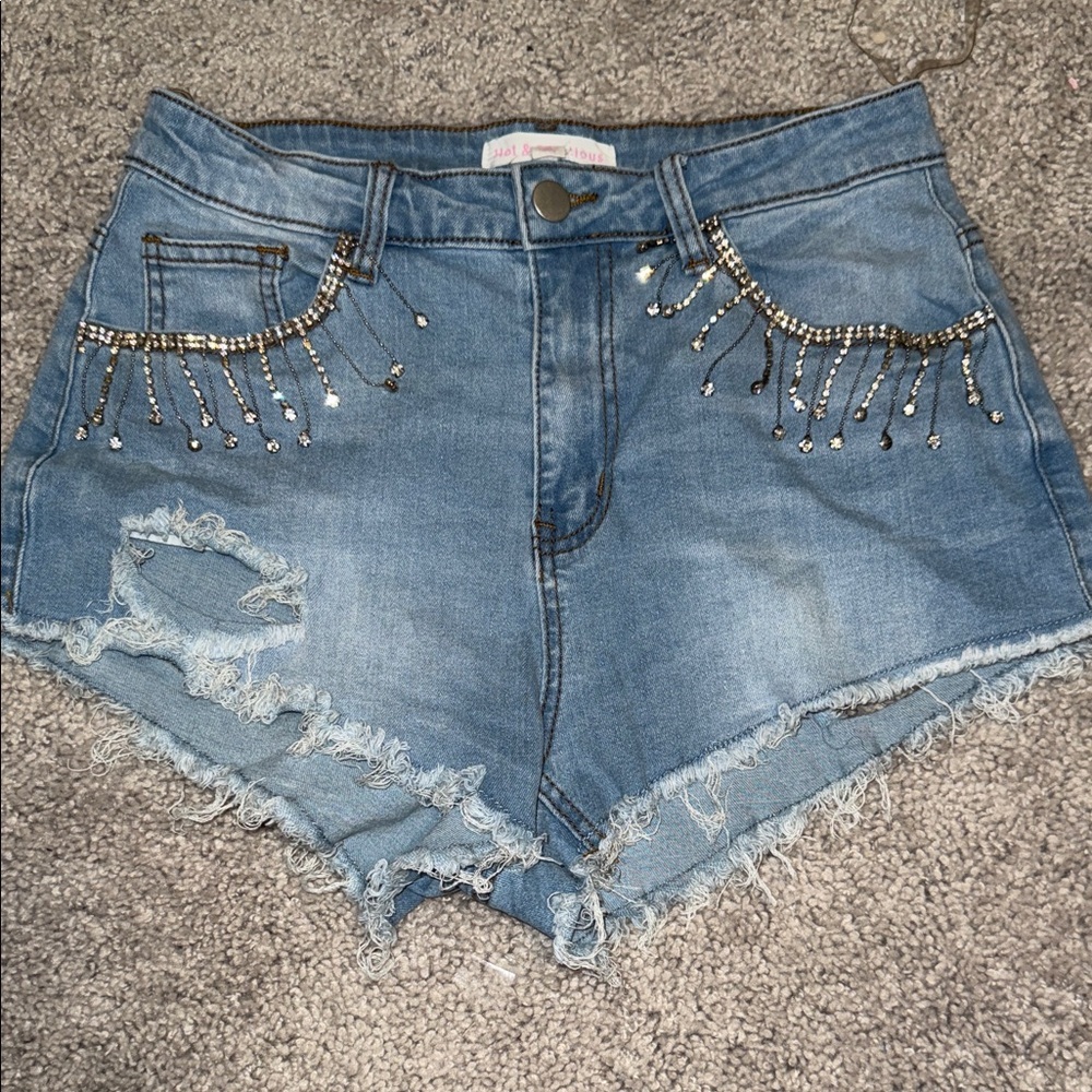❤️‍🔥EUC Hot & Delicious Blue Jean Shorts with Rhinestone Details